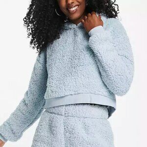 Asos lounge poppy flower fleece hoodie | pale blue | size 6 | New without tags